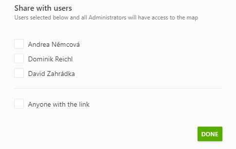 Sdílení mapy vybraným uživatelům