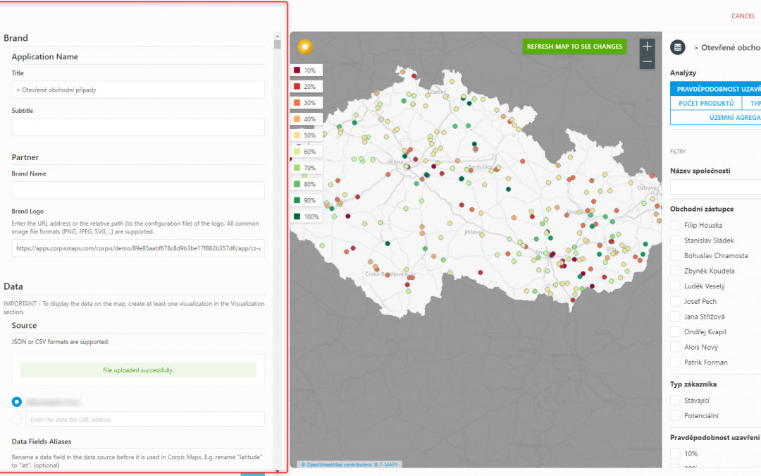 Rozdíl mezi formulářem a kódem v Corpis Maps Studio