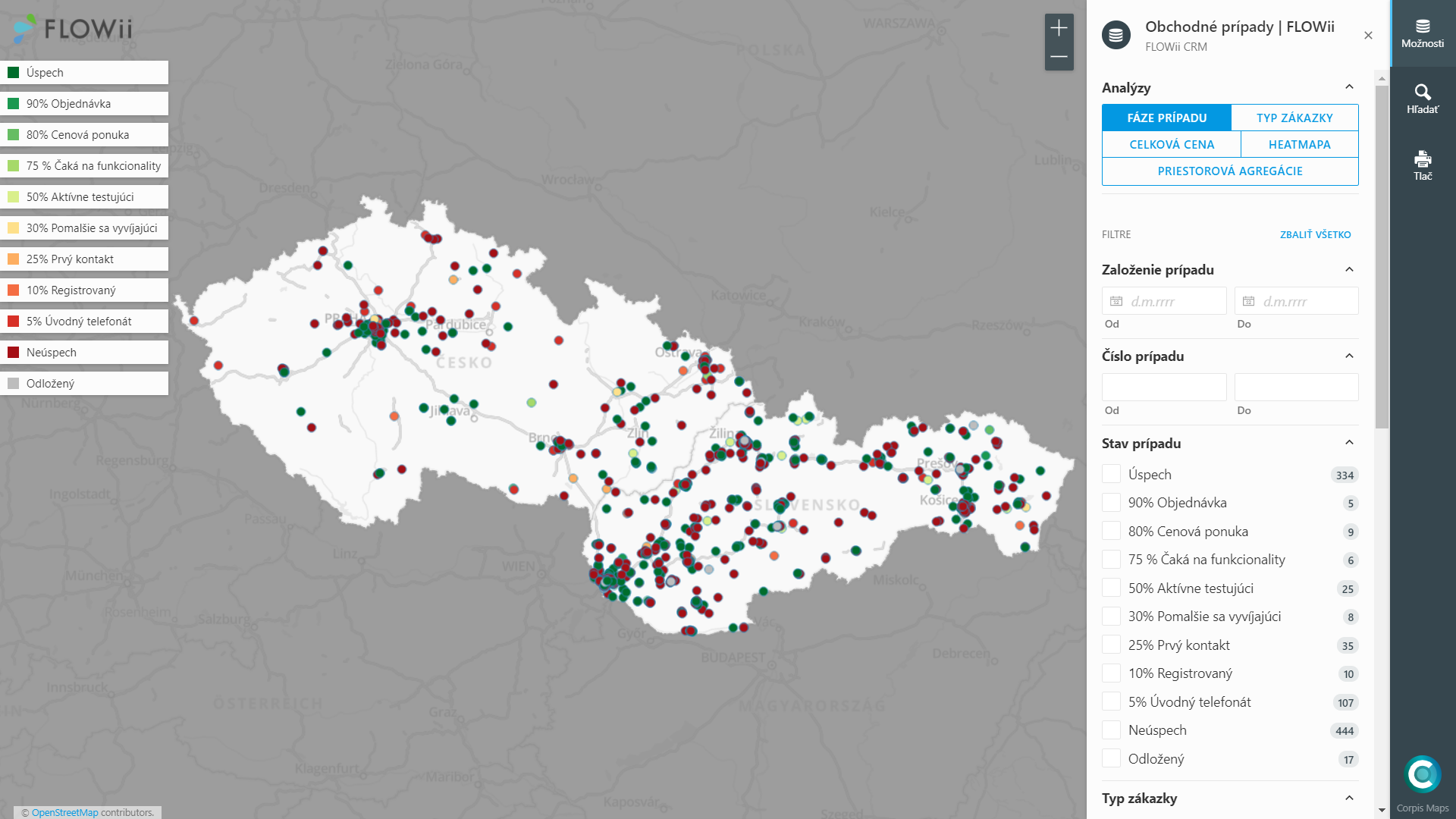 Analýza dat z FLOWii CRM v Corpis Maps