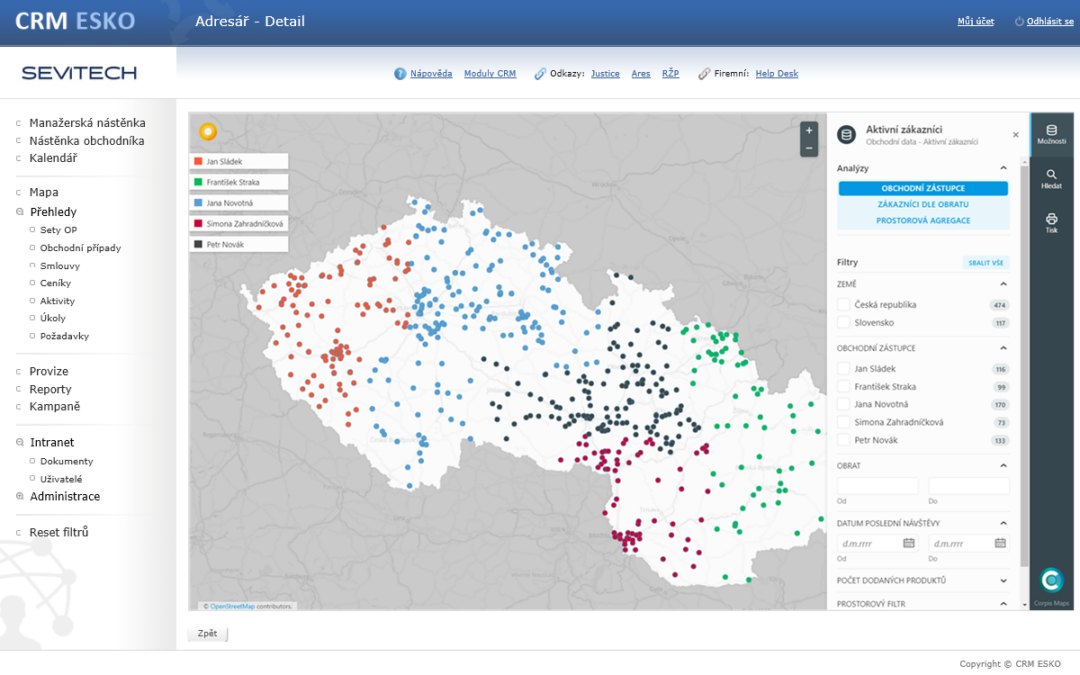 CRM ESKO integrovalo mapovou analytiku Corpis Maps